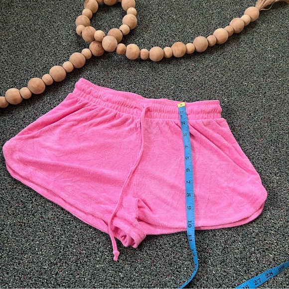 Bright Neon Pink Terrycloth Lightweight Casual Comfy Summer Cheeky Booty Shorts - Picture 14 of 14